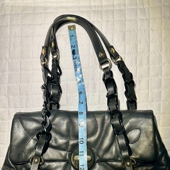 Stuart Weitzman Collection Black Leather Double Strap Turnlock Flap Shoulder Bag - Picture 12 of 16